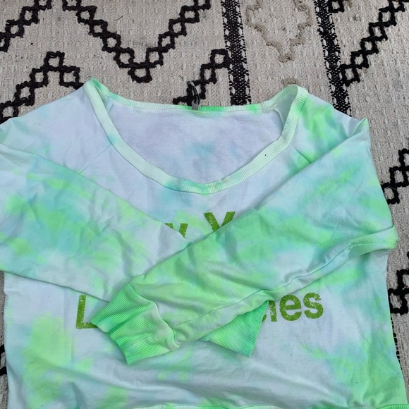 NWT neon green/white tie dye L/S crop sweatshirt - Picture 3 of 16